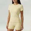 Conjunto popular de yoga transfronterizo para mujer, conjunto de dos piezas, camiseta de primavera y shorts, conjunto deportivo de yoga casual de secado rápido para mujer
