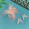 2023 Design Original Feito à Mão Asas de Borboleta em Gradiente Rosa Acessórios de Cabelo Hanfu Conjunto de Maquiagem com Enfeites de Cabelo Florais