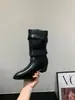 Botas de montar de tacón alto con punta para mujer, estilo western cowboy, de media pantorrilla, botas ajustadas con tachuelas y tacón de bloque para otoño e invierno 2026, botines