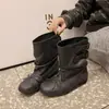 Botas de Ballet Retro Desgastadas com Laço 2026 Verão Outono Novas Botas Curtas Plissadas para Panturrilha Larga Cano Largo Sola Grossa Botas Desleixadas