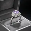 Anillo Octagonal de Diamantes Completos con Corte Rosa Milenio Esmeralda para Mujer, Anillo de Joyería de Diamante de Alto Carbono y Diamante Azul Zafiro con Montura Lujosa