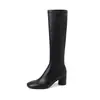 Botas longas de cano alto justas estilo deusa de pernas longas 2026 outono/inverno salto médio grosso bico redondo pele de carneiro elástico cano justo botas longas para mulheres tamanho 42