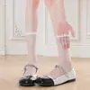 Calcetines de encaje con ribete blanco y negro, calcetines hasta la pantorrilla, estilo JK, calcetines de malla transparentes de verano, estilo ballet, calcetines cortos dulces hasta la mitad de la pantorrilla