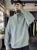 Top base masculino de peso pesado, corte solto, estilo high-street, gola alta, bordado, jaqueta moletom estilo semi-novo 2025, sem zíper