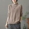 Suéter Gola Alta Manga Longa Tamanho Grande Comércio Exterior Camiseta Básica Feminina com Top Vermelho Outono e Inverno Novo Suéter Solto