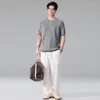 2026 Nuevo Estilo Estilo Old Money Refrescante Conjunto Tencel Lino Manga Corta Verano Tejido de Punto Camisa Polo Corte Holgado Cuello Redondo Moderno