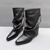 Beihuo~ Botas largas de punta con tachuelas y suela gruesa, botas para pierna de pantalón para mujer, botas de jinete retro ajustadas para mujer, otoño e invierno 2026