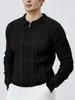 Otoño e Invierno Hombres Texturizado Casual Versátil Tejidos Parte Superior Masculina Cremallera Parcial Solapa Manga Larga Suéter Sencillo Hombres