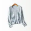 Suéter de punto con mezcla de lana nueva y hilo jaspeado para mujer, top interior de cuello redondo ajustado ultra retorcido