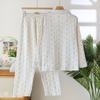 Primavera Verano Otoño Nuevo Hilo Doble de Algodón Ropa para el Hogar Pijama Todo Algodón Crepé Manga Larga Pantalones Casual Transpirable Talla Grande Pijama