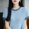 Suave Camiseta de Punto de Lino Irregular Estilo Coreano de Manga Corta para Mujer, Nuevo Top Versátil de Verano Transpirable con Mangas Acampanadas