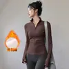 Jaqueta Secagem Rápida Top de Treino Roupas Fitness Manga Longa Feminina Esportes Roupas para Corrida ao Ar Livre Roupas de Yoga Pequeno Lã Quente