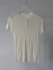 Estética CurvaDelicado y suave lana Tencel cuello Henry tejido manga corta top de otoño para mujer ajustado