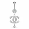 Anillos de ombligo populares transfronterizos europeos y americanos, modernos de acero inoxidable sexy con letra C incrustada de diamantes para piercing en el ombligo, fábrica al por mayor