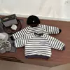 Sudadera de Felpa para Bebé Otoño e Invierno Elegante Camisa Base Rayada para Niños y Niñas, Ropa Infantil Gruesa Versátil