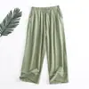 Una generación de nuevos pantalones cortos de verano para mujer con costuras de algodón de porcelana de hielo, contraste, holgados, cómodos, cintura elástica, ropa de casa