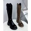 Botas Largas Estilo Zhao Lusi 2025 Caña Alta Suela Gruesa Aumento de Altura Cuña Botas de Motociclista para Mujer Tendencia Ins