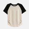 Diseñada con Sentido del Estilo, la Camiseta de Manga Raglán para Mujer es una Prenda Superior de Manga Corta Talla Grande para Verano, que Presenta un Diseño Elegante y Único de Corte Ajustado para Mujeres con Curvas