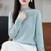 Suéter com Bainha Enrolada Gola Meia-Alta Recortes Manga Longa Cor Sólida Slimming Outono/Inverno Novo Estilo Feminino Malha de Base Solta