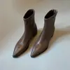 Botines negros estilo francés, ajustados, con punta fina, tacón grueso, tacón alto, material elástico, adelgazantes y elegantes para mujer, adecuados para primavera y otoño