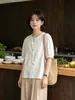 9868 Camisa de Manga Corta con Bordado Pesado Estilo Francés, Botón de Colores, Blusa Nueva Dulce de Verano para Mujer