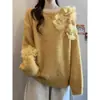 Suéter de Punto con Flor 3D para Mujer Otoño Invierno Nuevo Holgado Adelgazante Único Hermoso Reductor de Edad Top de Año Nuevo Suave y Pegajoso