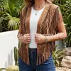 Chaleco de Borlas para Mujer Y2K Sin Mangas Borlas Múltiples Remaches Gamuza Chal Abierto por Delante Chaqueta Cardigan Bohemio