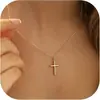 Corrente de clavícula simples da moda estilo japonês e coreano para mulheres, corrente de cruz de cobre, pingente liso, colar para senhoras, atacado