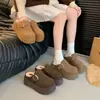 Meias Pantufas Baotou de Solado Grosso para Mulheres 2025 Novo Inverno Quente Roupa Externa Pantufas Meias Peludas Forradas com Fleece Moda Birkenstock Shoes