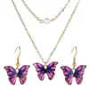 Collar y Pendientes de Mariposa Multicolor Transfronterizos Europeos y Americanos Traje de 3 Piezas Cadena Dulce Versátil para Clavícula Collar para Mujer Joyería