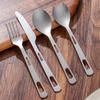 Cuchillo, tenedor y cuchara de aleación de titanio puro, vajilla para exteriores, para viajes, camping, portátil, antibacteriano, moho, cuchara para sopa, sopa, más cuchillo y tenedor para carne.