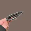 Grampo de Cabelo Elegante com Pérolas para Mulheres, Presilha de Metal com Laço Preto, Presilha Lateral de Alto Padrão, Presilha para Franja, Simples Presilha Bico de Pato