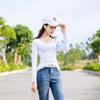 Nova Camisa Básica Feminina Estilo Coreano para Primavera e Outono, Slim, Decote V, Cor Sólida, Emagrecedora, Algodão Puro, Manga Longa Branca para Mulheres, Tendência
