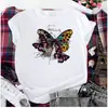 Comércio Exterior Feminino Europeu e Americano Top Feminino Tamanho Grande Estampado de Borboleta Gola Redonda Manga Curta Camiseta para Verão