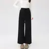 Moda Gestante 2026 Primavera Novos Calças Finas com Caimento Sem Suporte para Barriga para Mulheres Baixinhas, Calças Casuais Elegantes de Perna Larga para Mães