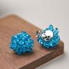 Pendientes de Verano Azules con Perlas Pendientes de Hortensia Tejidos a Mano de Industria Pesada Pinza de Oreja Blanca para Vacaciones Plato de Incienso para Mosquitos