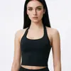 Nuevo top deportivo sin costuras de color liso con cuello halter para mujer, adecuado para correr, fitness y yoga