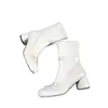 Botas elásticas de estilo suave adelgazante con lazo 2026 tacón grueso de ballet estilo nuevo para mujer con cremallera lateral botas adelgazantes versátiles Francesas