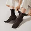 Meias Soltas de Renda, Meias de Seda com Solas de Algodão, Meias de Maternidade Antiderrapantes na Panturrilha, Meias Finas de Verão, Anti-Puxões, Não Apertam