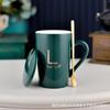 Taza de cerámica con letras creativas, tapa y cuchara. Regalo de boda de moda para parejas. Logotipo impreso en casa. Regalo de acompañamiento.