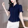 Blusinha Pequena de Chiffon de Manga Curta Moda de Verão Feminina Camisa Feminina para Mulheres de Meia Idade Cobrindo a Cintura e a Barriga Top Saia de Mãe