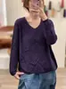 Otoño 2026 Nuevo Suéter de Punto Jacket Casual Versátil Simple Retro de Ganchillo Hueco de Hilo de Algodón Transfronterizo Holgado de Cuello V para Mujer