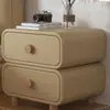 Mesa de cabeceira estilo creme, criado-mudo de madeira maciça e couro para quarto, simples moderno minimalista, sem necessidade de instalação, pequeno armário de armazenamento