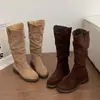 Botas largas de ante con tacón grueso que aumentan la altura para mujer, nuevas botas de plataforma otoño-verano 2026, botas de vaquero occidentales para montar