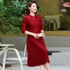 Vestido midi estilo retro para madres, nueva colección primavera/otoño, diseño de cheongsam modernizado, moderno vestido de manga larga, ropa para mujeres de mediana edad y mayores