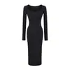 Vestido Kardashian Hot Girl Plissado Decote Coração Manga Longa 2026 Outono Inicial Novo Sexy Slim Fit Camada Base Saia Bodycon