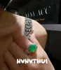 Joias: Anel de Jade Espuma d'Água Natural, Jade Quartzito Birmanês, Sensação Atmosférica, Calcedônia em Forma de Cabaça Comparável a Anéis de Jade