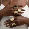 Anillo Ancho Geométrico Cepillado Estilo Europeo y Americano Transfronterizo Ins para Mujer, Joyería de Anillo Maillard Gradiente Punk