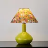 [Transfronterizo] Lámpara de mesa de cerámica estilo chino para dormitorio y sala de estar con pantalla de tela, pantalla de lámpara vintage para sala de té, decoración de mesita de noche estilo antiguo