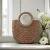 Nova loja alta rotatividade bolsa de palha tecida à mão feminina bolsa de mão meia-lua bolsa tiracolo bolsa balde redonda versátil bolsa cesta de vegetais